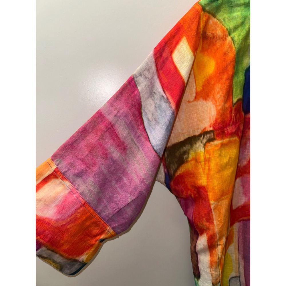 Dilemma New York Womens Abstract Art Print Cotton Button Down Shirt Multi Color - Picture 4 of 5